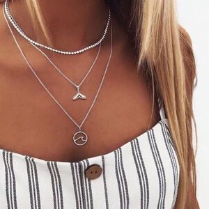 **CAMEO* Silver x Wave Layered Fashion Necklace